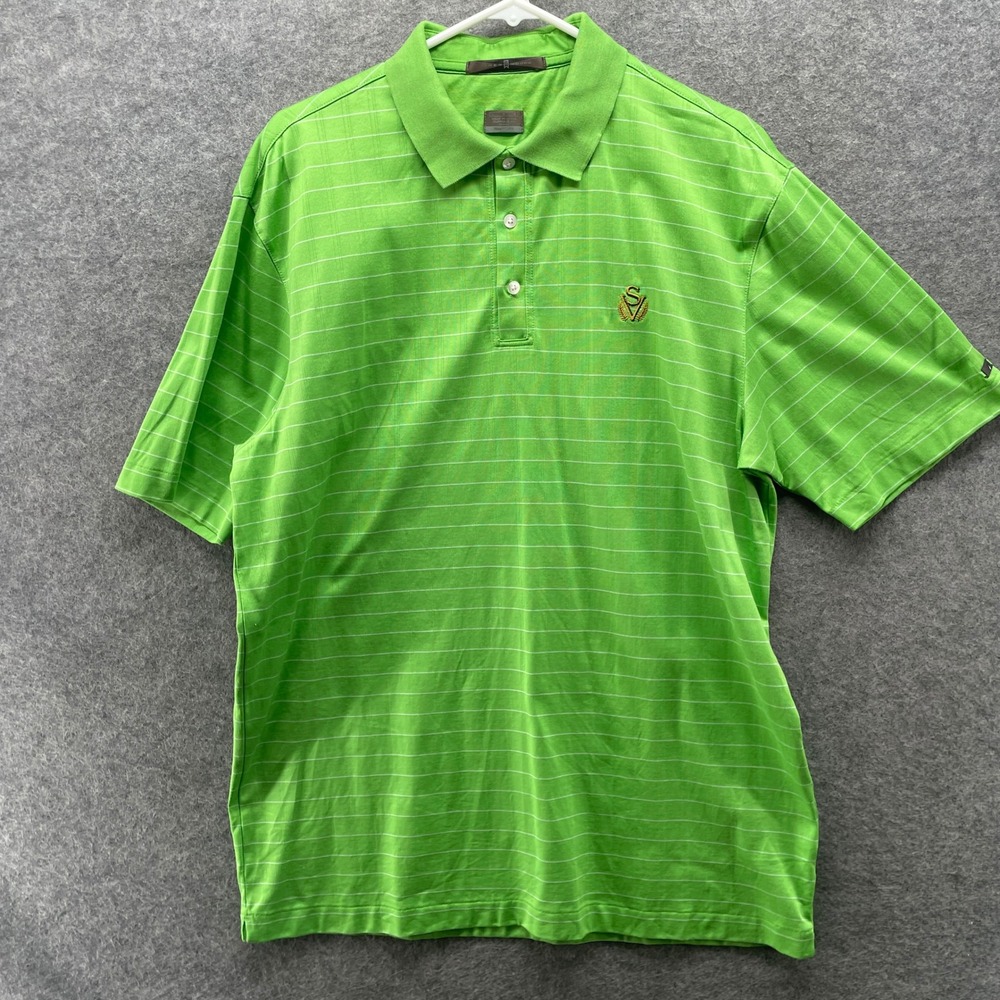 Nike Tiger Woods Polo Golf Shirt Mens‎ L Fit Dry Short Sleeve Green Striped
